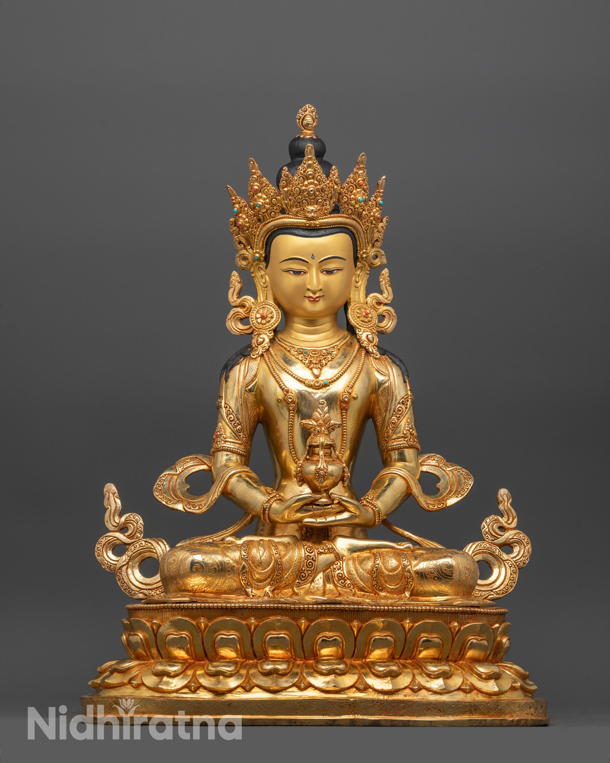 Full image of Handcrafted Amitayus Buddha Statue with 24k Fire Gold Gilding