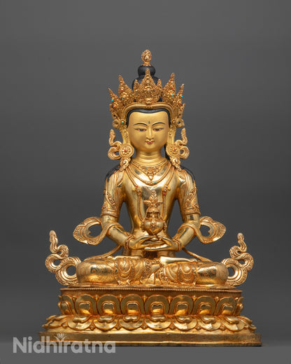 Full image of Handcrafted Amitayus Buddha Statue with 24k Fire Gold Gilding