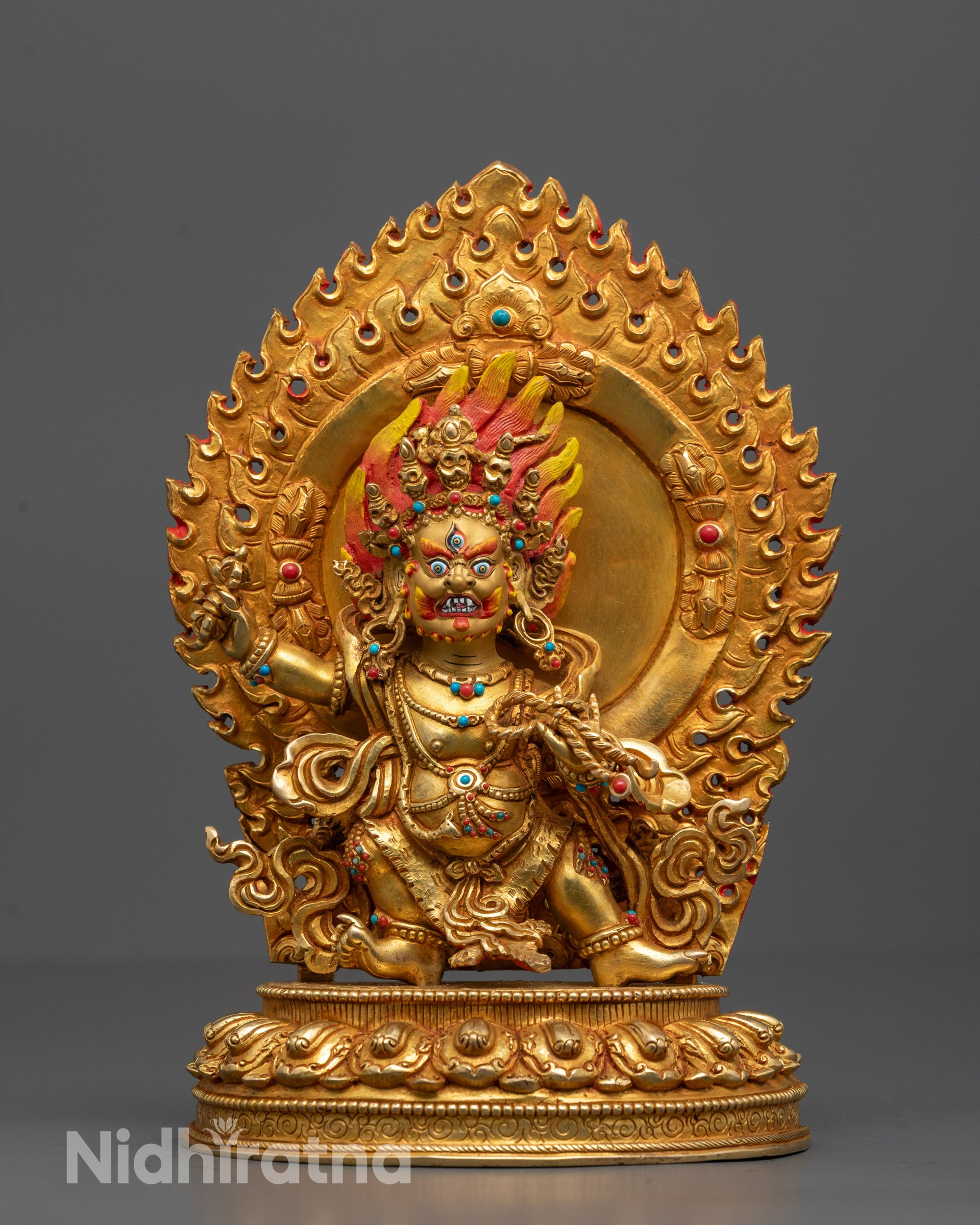 Full image of Handcrafted Vajrapani Statue from Nepal showcasing wrathful expression