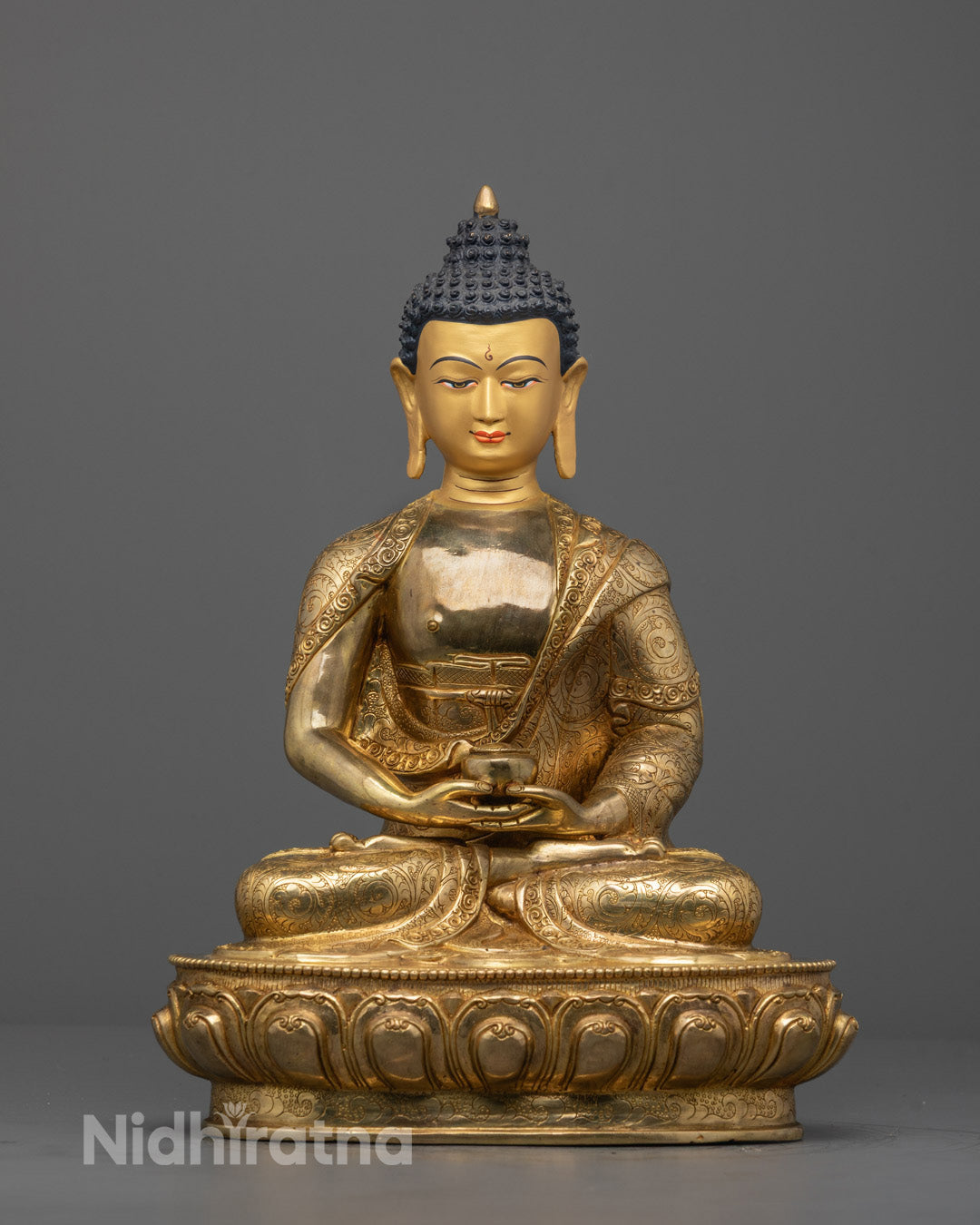 Full image of Master artisan crafted Amitabha Buddha sculpture in traditional Himalayan style