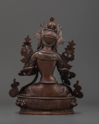 Full image of Oxidized White Tara Statue with double lotus base