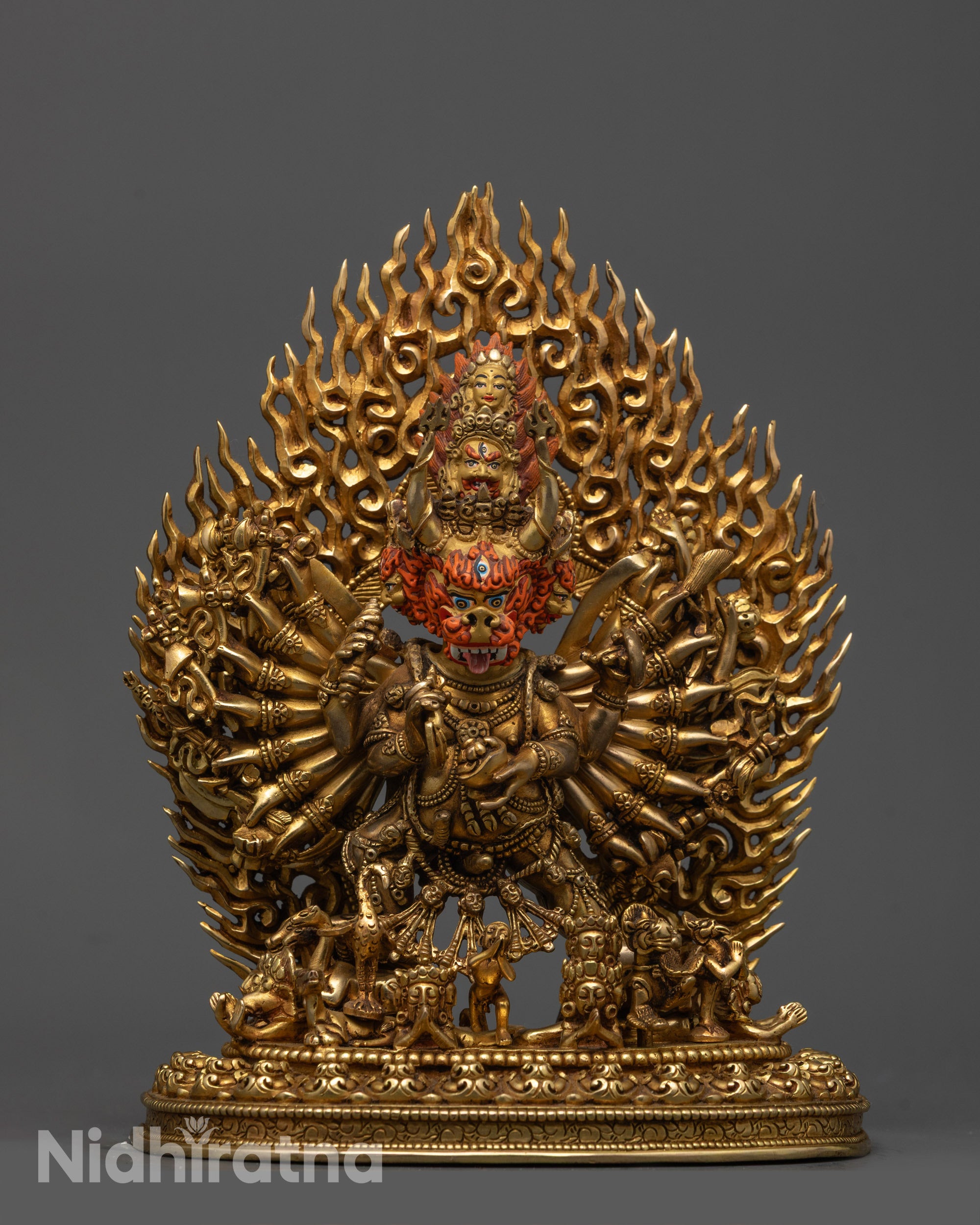 Full image of Premium Yamantaka Statue hand-carved in Nepal with 24k fire gold gilding