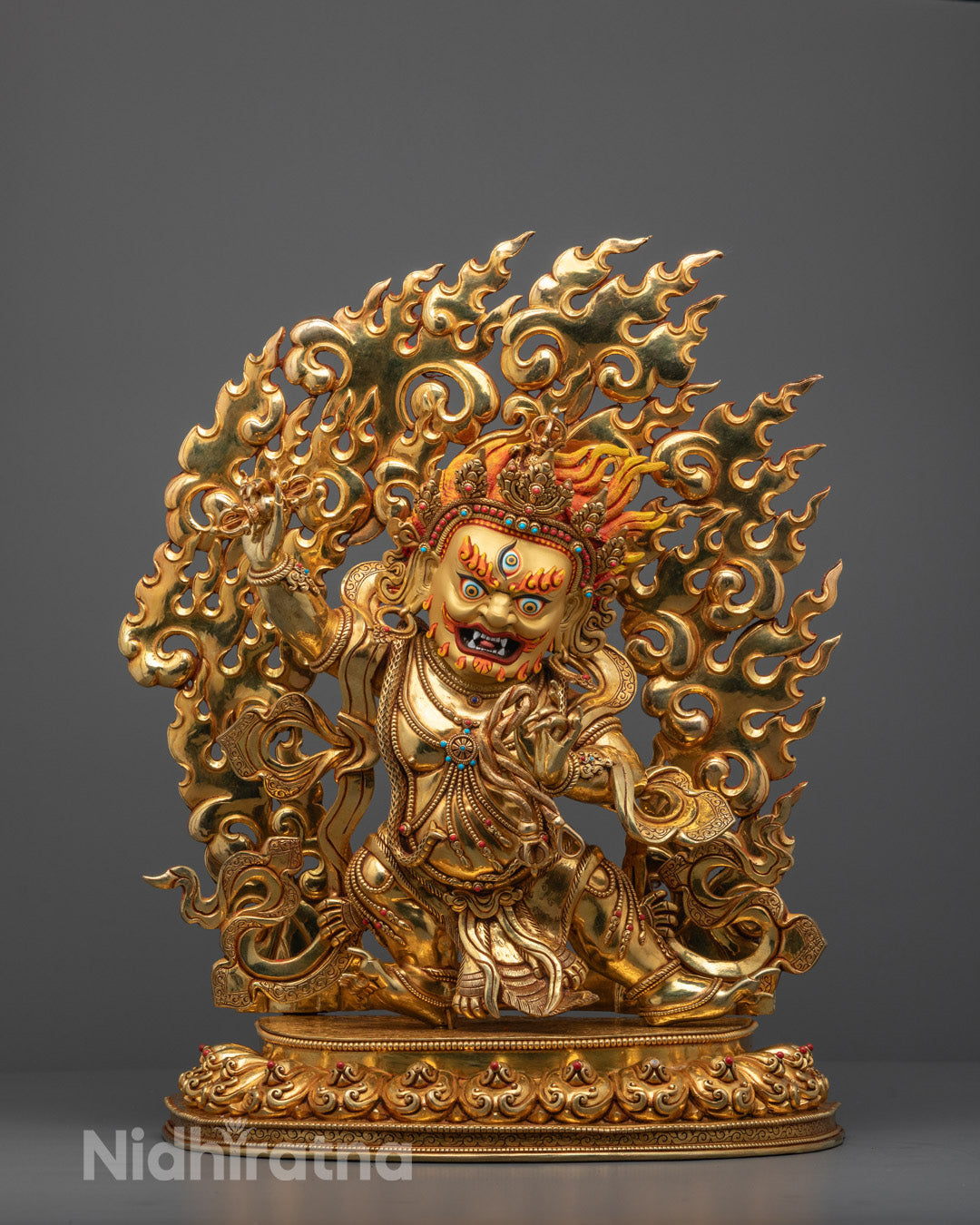 Full image of Vajrapani Statue Standing on lotus base with 24k fire-gilded gold finish