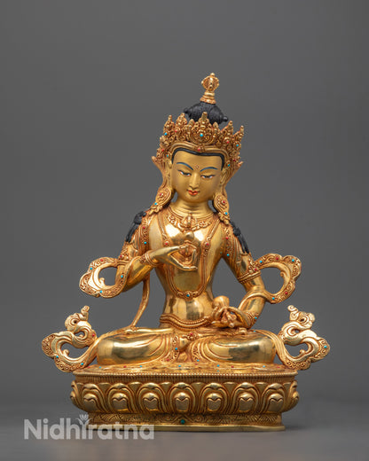 Full image of the Vajrasattva Statue handcrafted in Nepal, seated on a lotus base