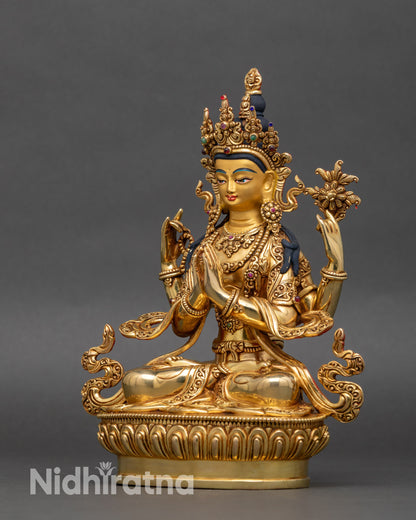 Full left angle handcrafted Chenrezig Nepal lost wax method