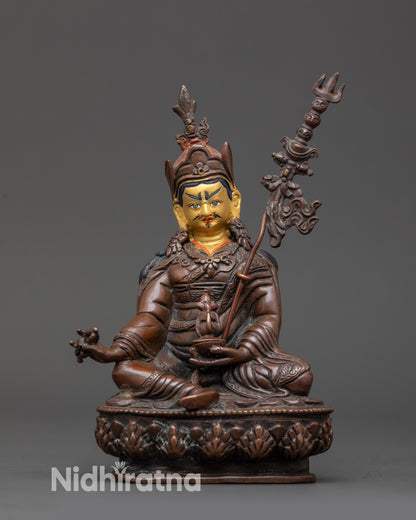 Oxidized Guru Rinpoche statue gold gilded face