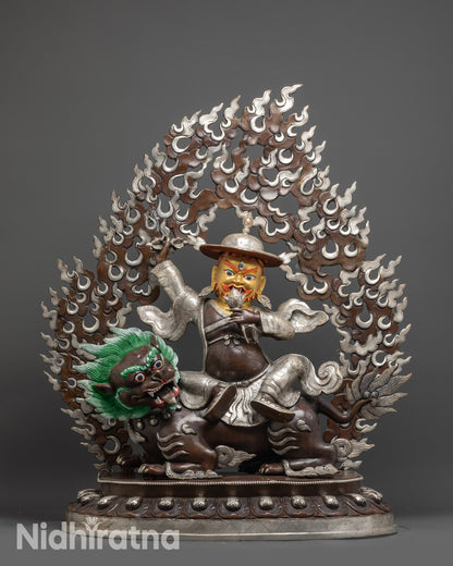Large silver plated Dorje Legpa copper statue handcrafted in Nepal