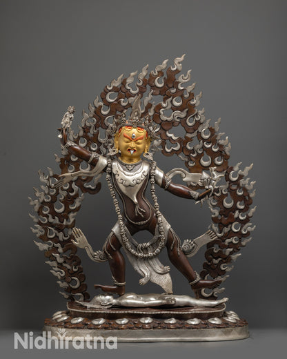 Silver-plated Ekajati Dakini Statue, fierce Vajrayana protector goddess with one eye, handcrafted in Nepal