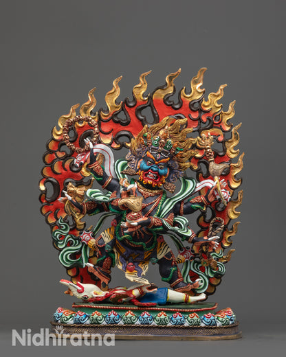 Front view fierce Six-Armed Mahakala statue, Himalayan Buddhist deity