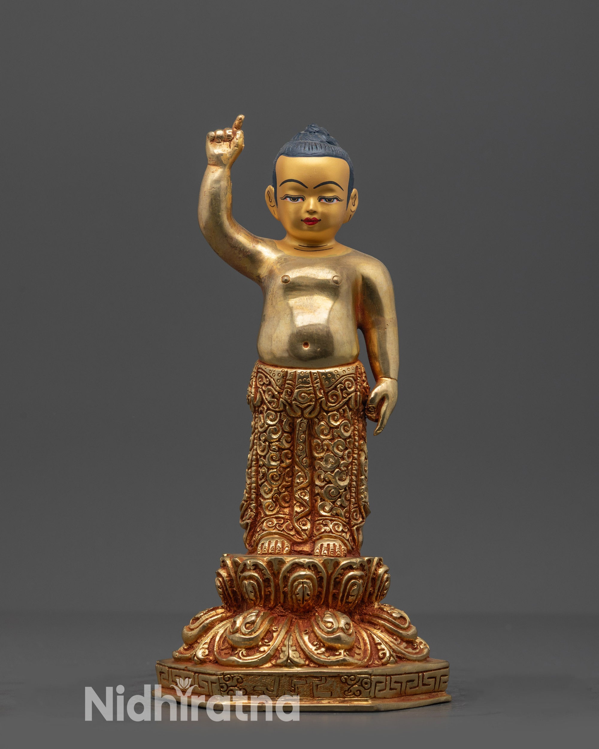 Front view Gold Gilded Little Buddha Statue 23cm from Nepal