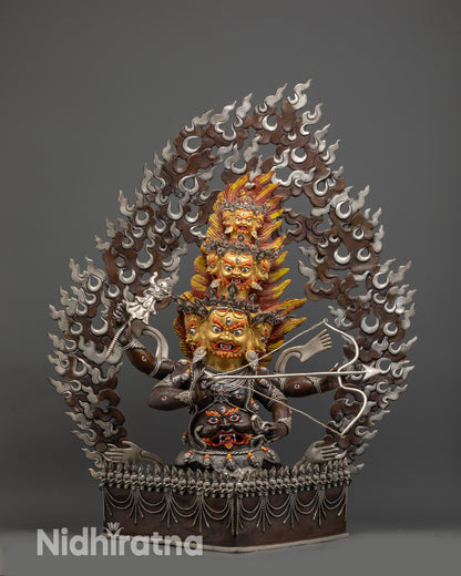 Silver Plated Rahula Statue Handmade in Nepal – Tibetan Protector Deity