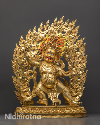 Front view Bodhisattva Vajrapani statue wrathful protector in copper