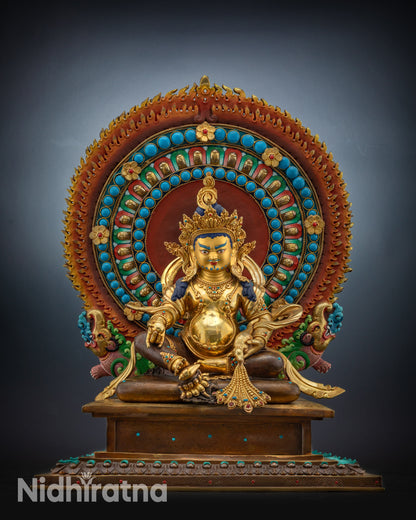 Full view Collector’s Masterpiece Dzambhala statue gold-gilded face Tibetan wealth deity