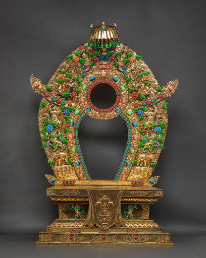Full view Vajrayana Throne with ornate halo for Buddhist deity statues
