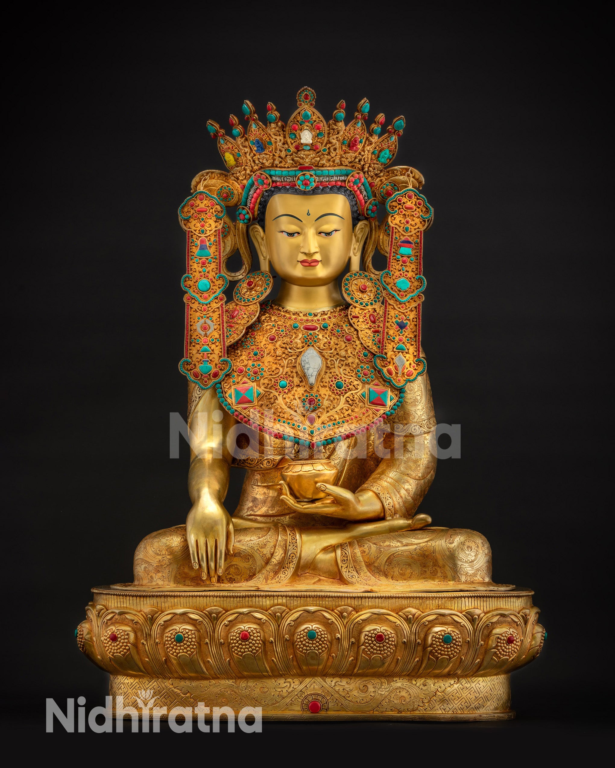 Full view front Bodhi Jowo Rinpoche Buddhist statue handcrafted Nepalese meditation art