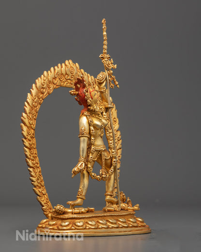Vajrayogini sculpture in dynamic dancing pose, showcasing intricate details and traditional craftsmanship.