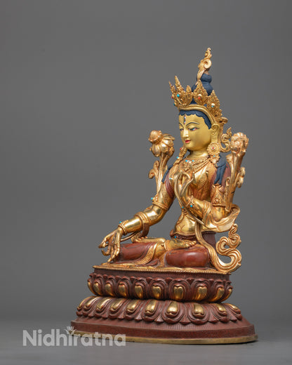 Full view of spiritual White Tara Statue showing traditional Buddhist craftsmanship
