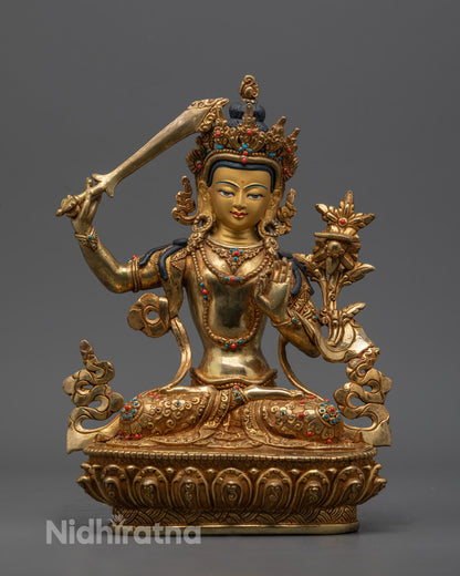 traditional Nepalese Manjushri statue crafted using a lost wax method with vibrant acrylic colors