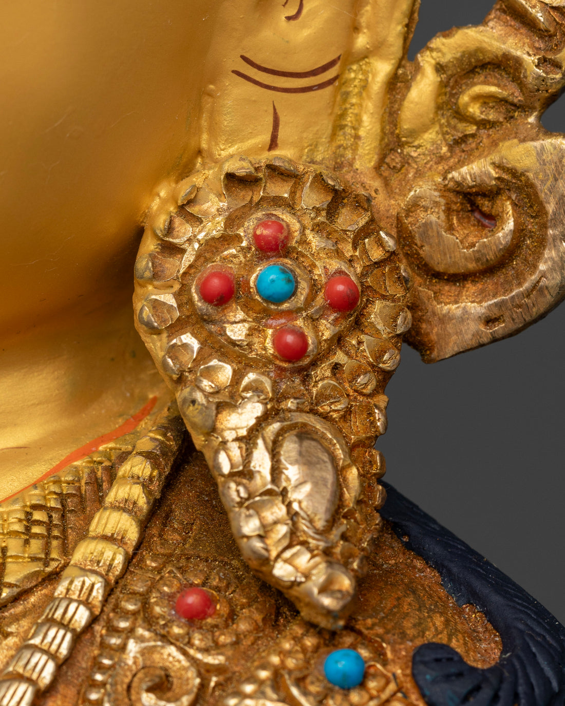 Divine Guru Rinpoche Statue: Gold Gilded with Precious Stones