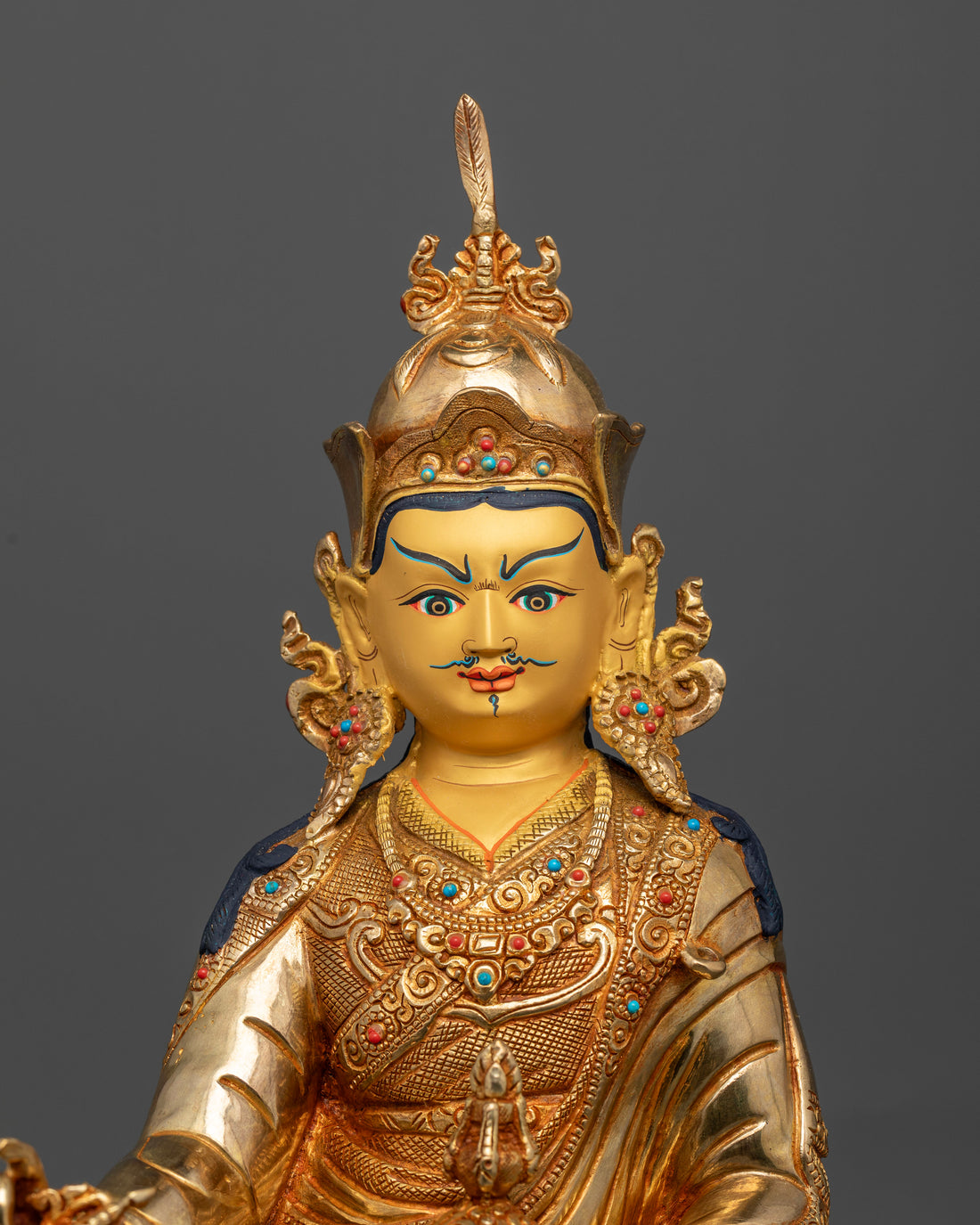 Divine Guru Rinpoche Statue: Gold Gilded with Precious Stones