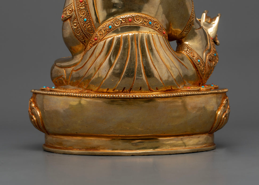 Divine Guru Rinpoche Statue: Gold Gilded with Precious Stones