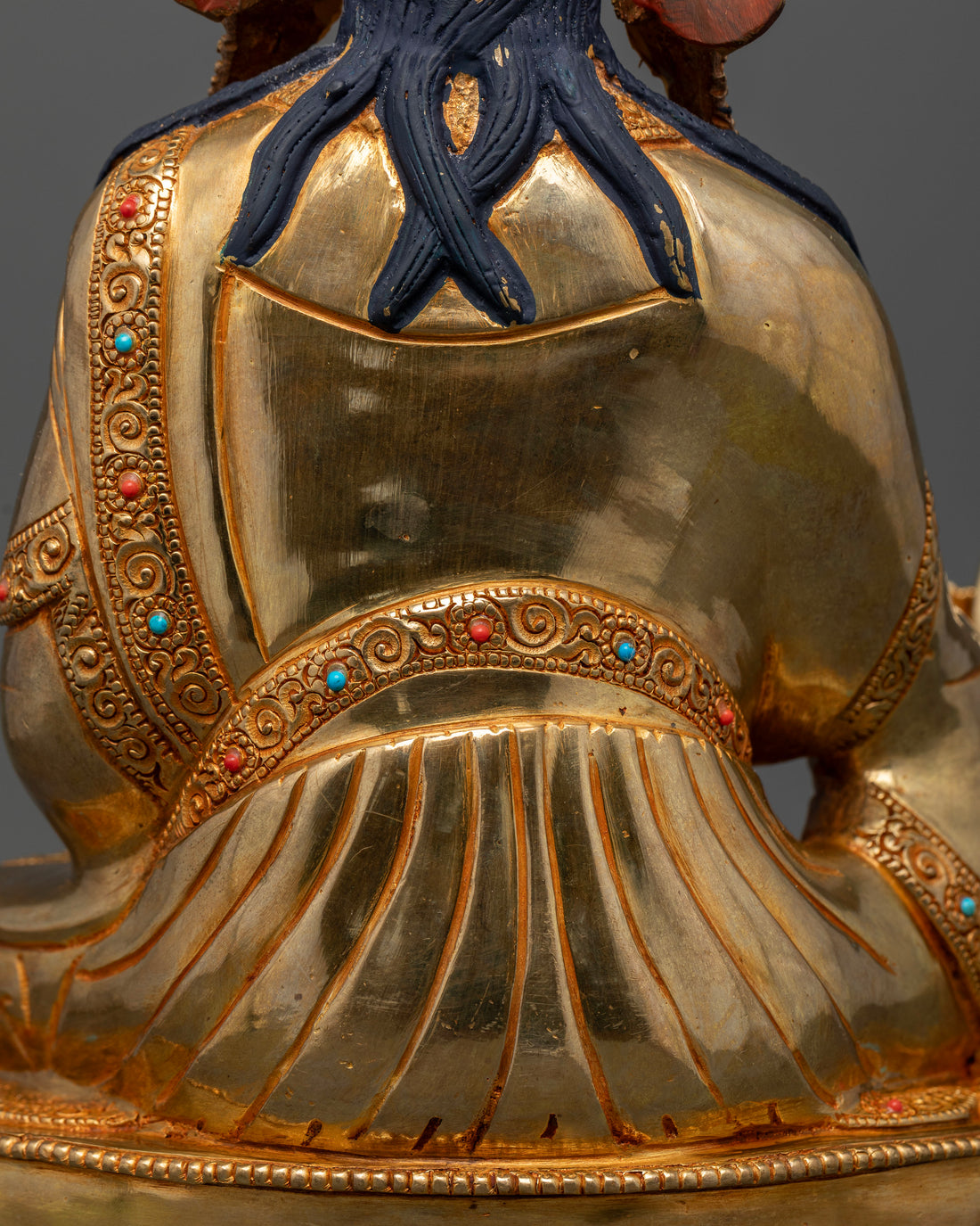 Divine Guru Rinpoche Statue: Gold Gilded with Precious Stones