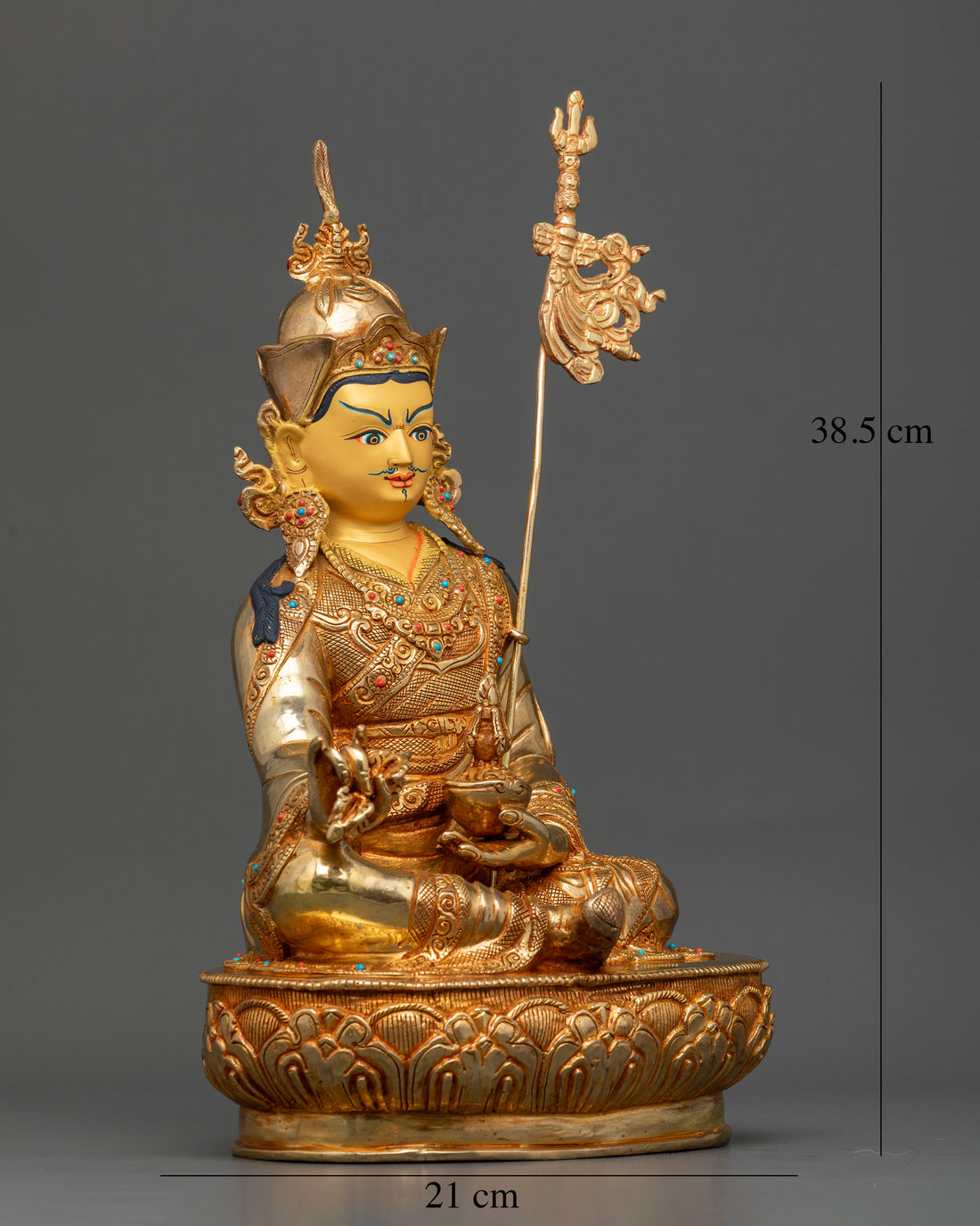 Divine Guru Rinpoche Statue: Gold Gilded with Precious Stones