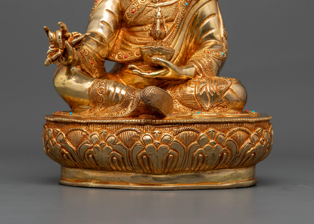 Divine Guru Rinpoche Statue: Gold Gilded with Precious Stones