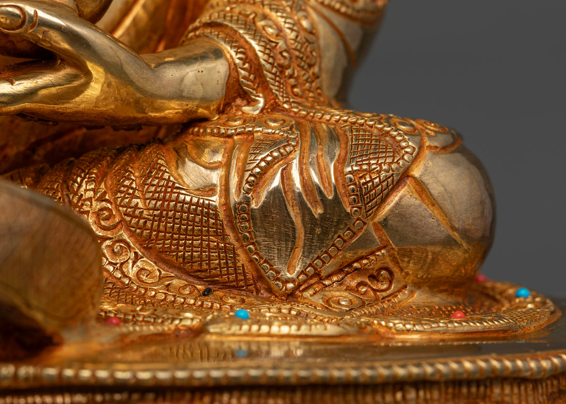 Divine Guru Rinpoche Statue: Gold Gilded with Precious Stones