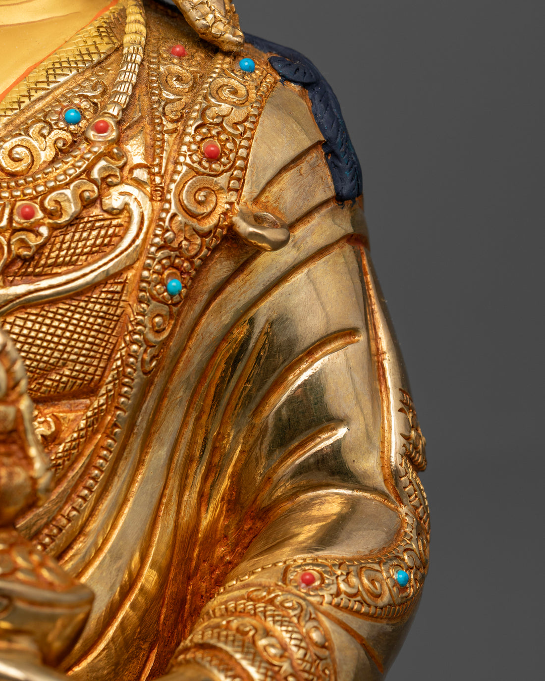 Divine Guru Rinpoche Statue: Gold Gilded with Precious Stones