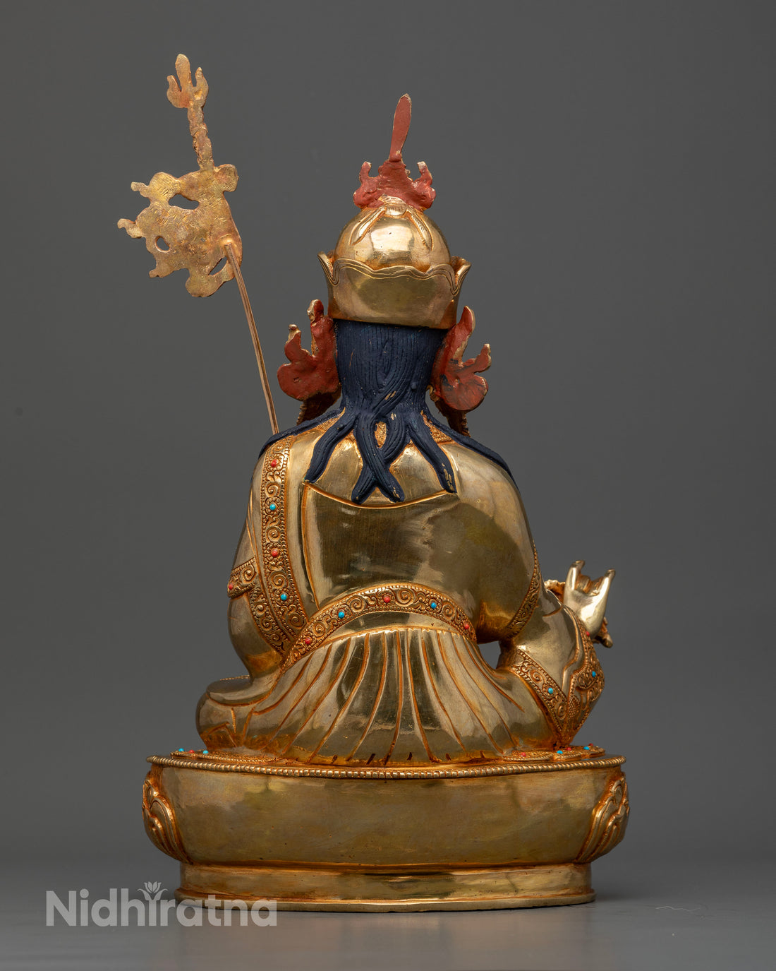 Divine Guru Rinpoche Statue: Gold Gilded with Precious Stones