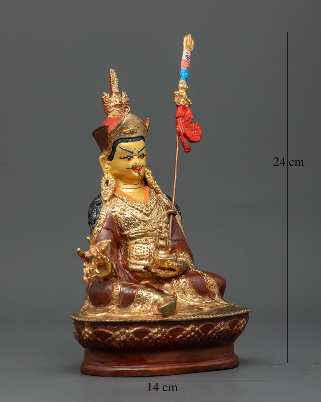 Oxidized Copper Guru Rinpoche Statue with Radiant Gold Face