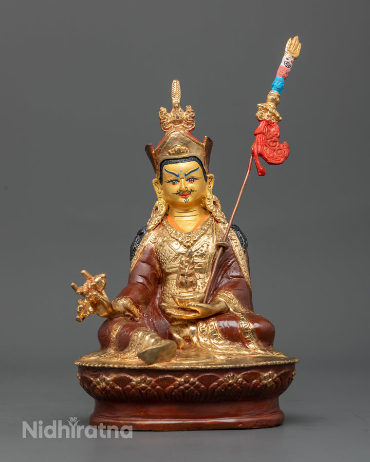 Oxidized Copper Guru Rinpoche Statue with Radiant Gold Face