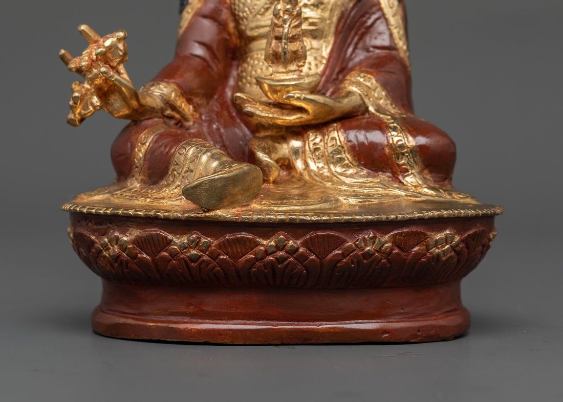 Oxidized Copper Guru Rinpoche Statue with Radiant Gold Face