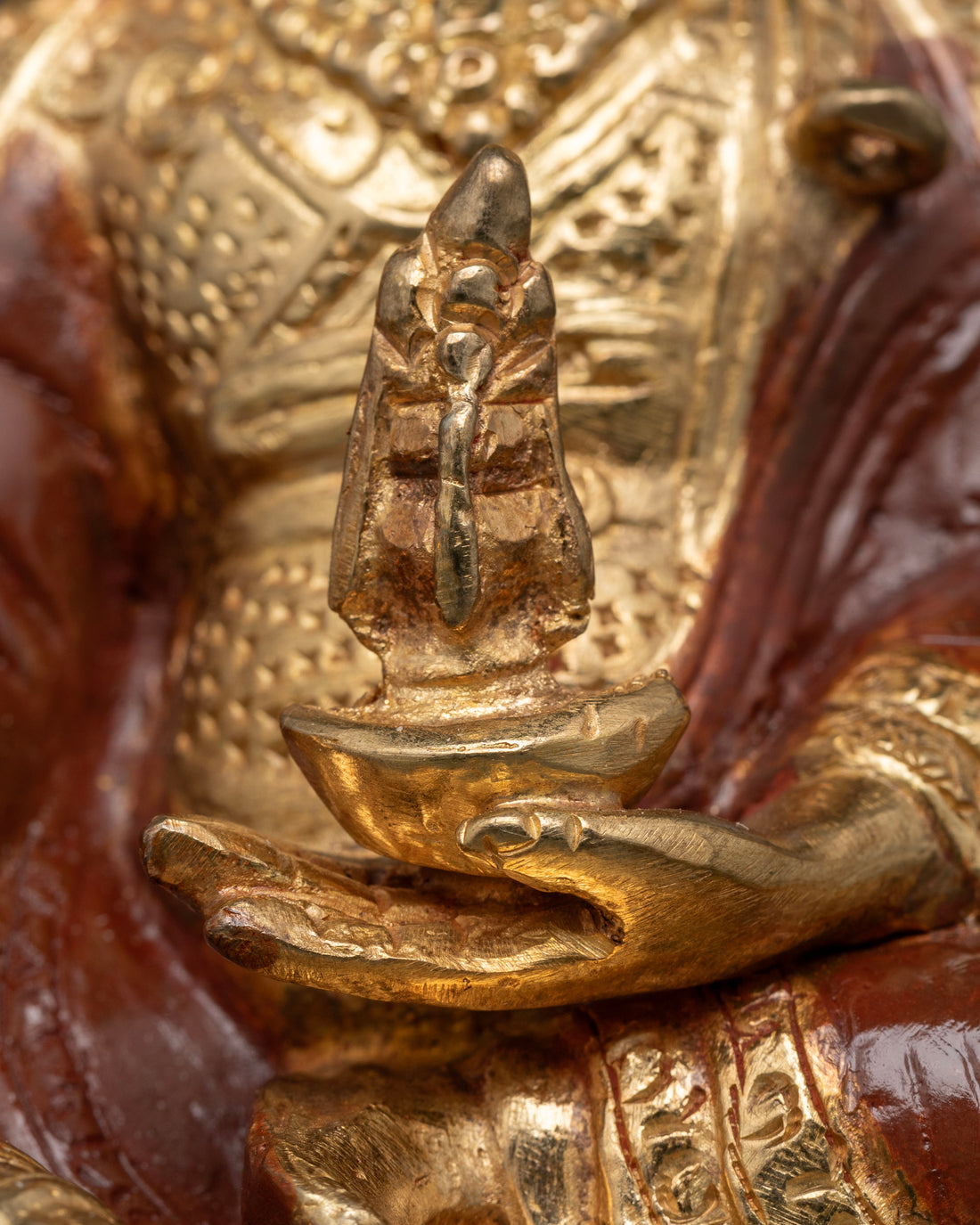 Oxidized Copper Guru Rinpoche Statue with Radiant Gold Face