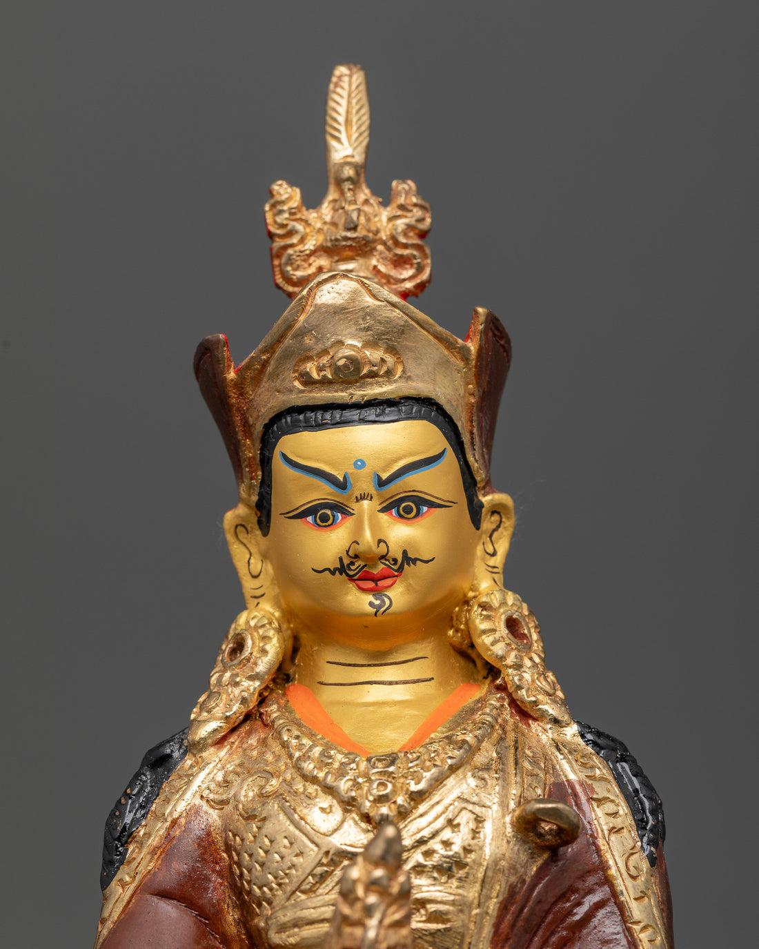 Oxidized Copper Guru Rinpoche Statue with Radiant Gold Face