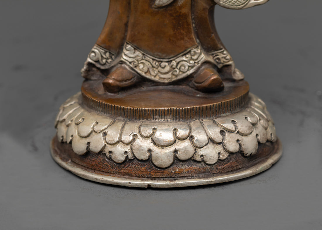 Standing Guru Rinpoche Statue: Oxidized Copper and Silver Finish