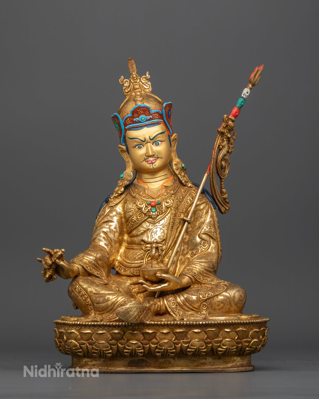 Guru Padmasambhava Sculpture Seated on Lotus Throne