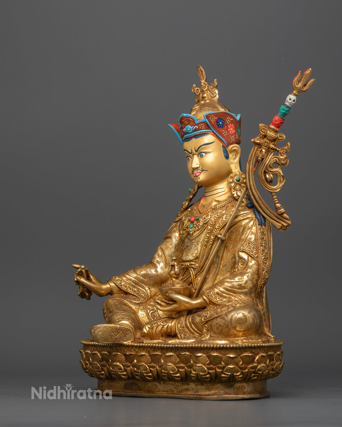 Guru Padmasambhava Sculpture Seated on Lotus Throne