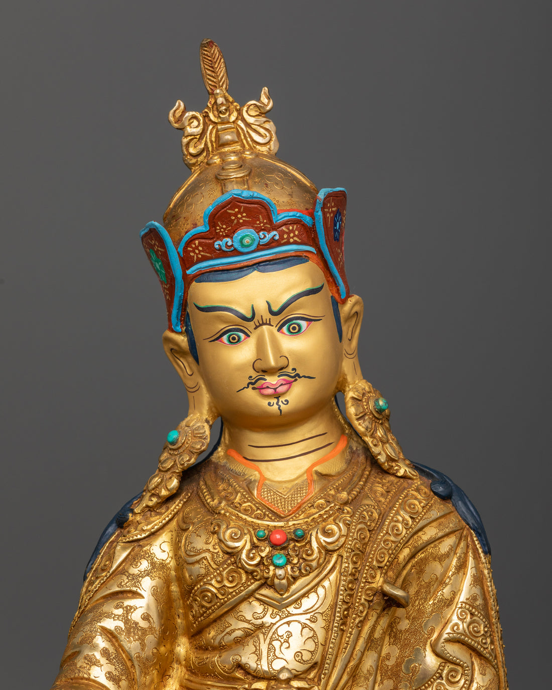 Guru Padmasambhava Sculpture Seated on Lotus Throne