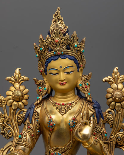 Buddhist Green Tara Sculpture | Traditional Hand Carved Statue