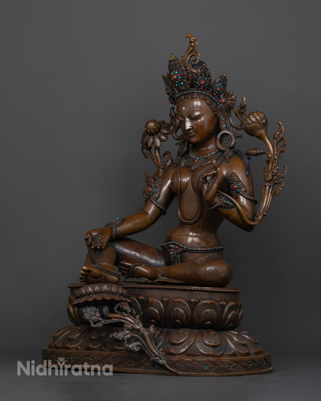 25.6 Inch Big Oxidized Green Tara Statue