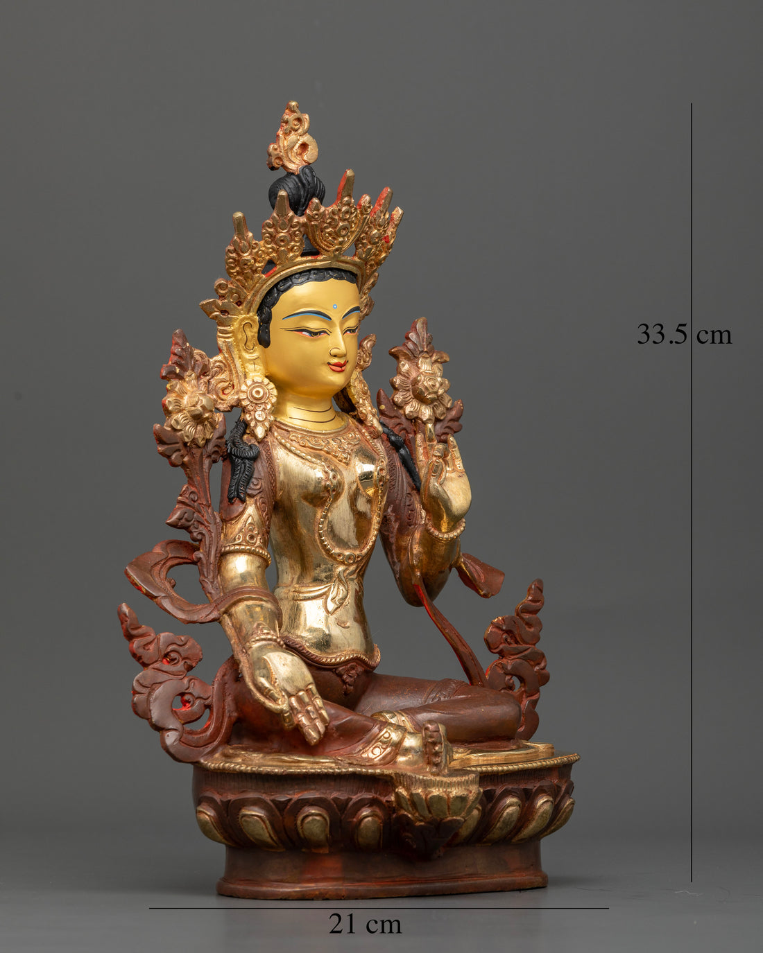 Oxidized Copper Green Tara: Spiritual Decor with Gold Face Accent