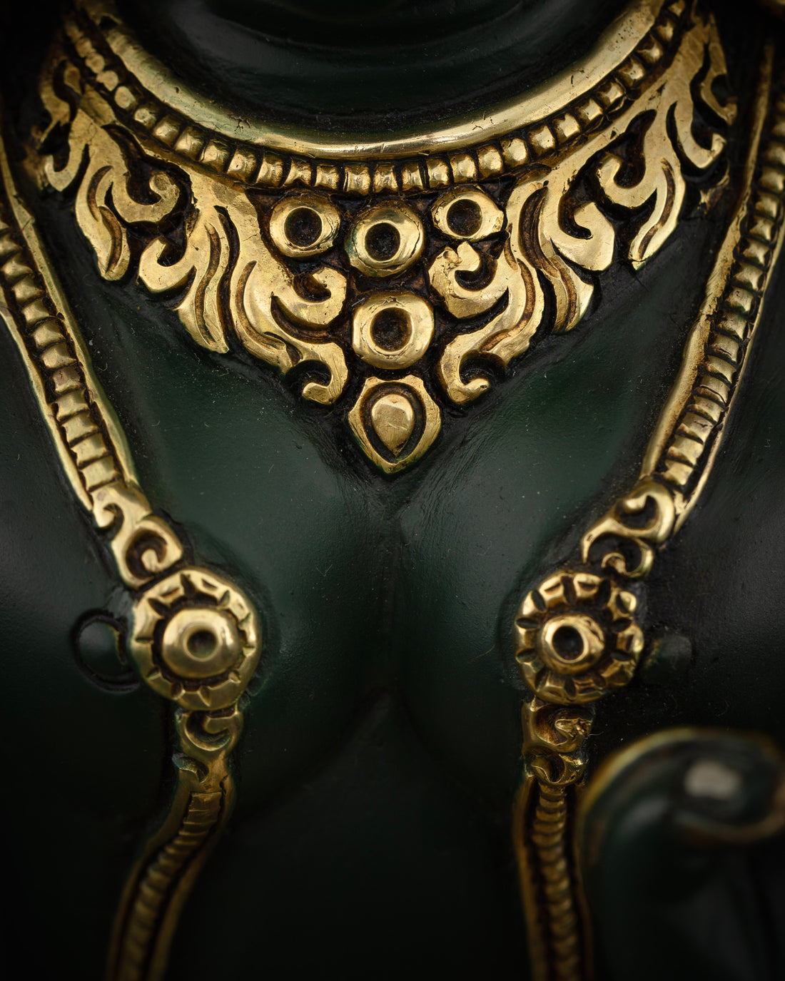 Artfully Designed Green Tara Statue in Dark Green Hue