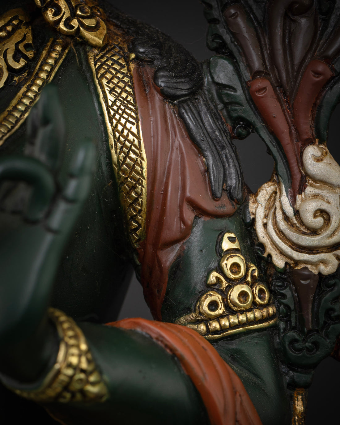 Artfully Designed Green Tara Statue in Dark Green Hue