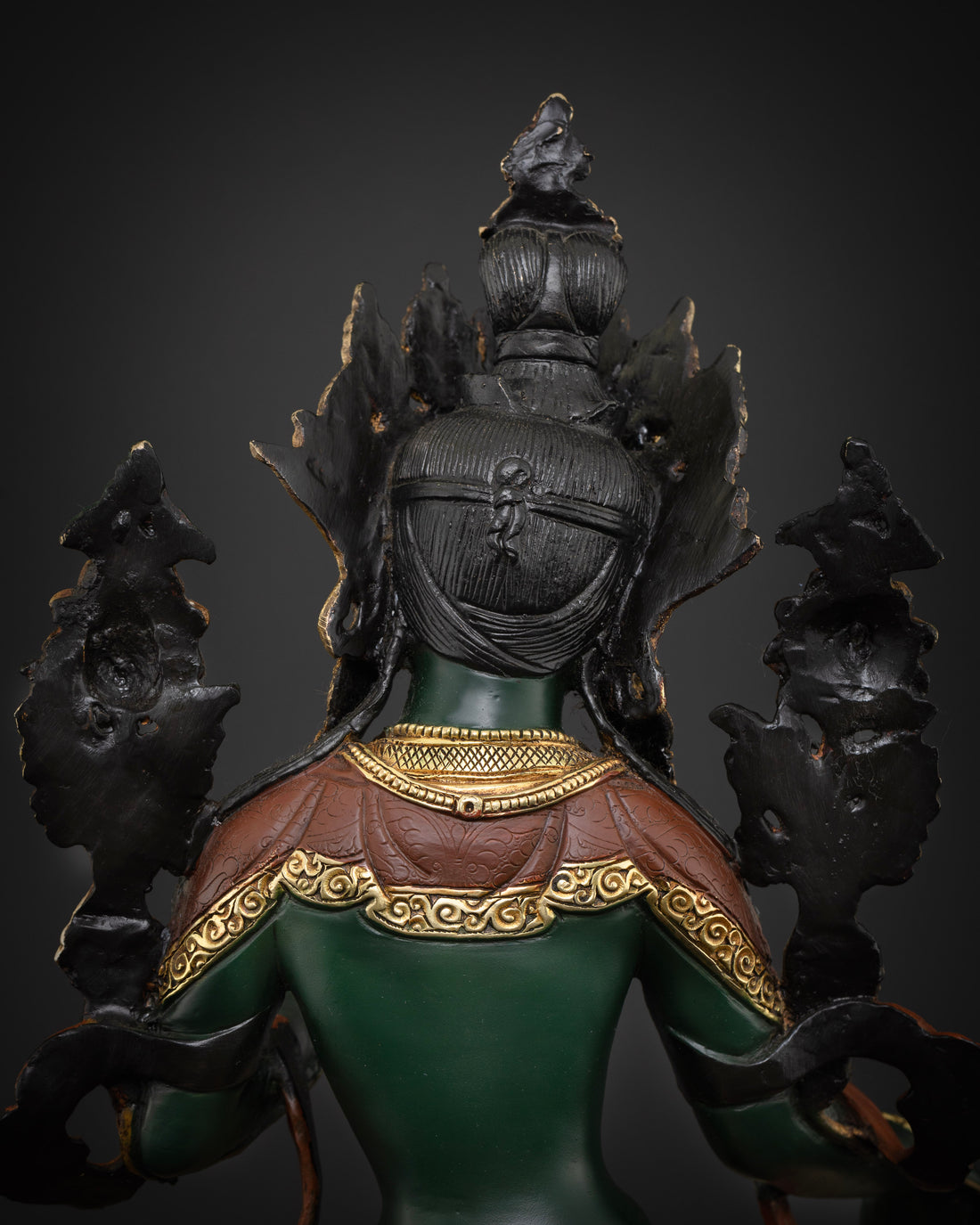 Artfully Designed Green Tara Statue in Dark Green Hue