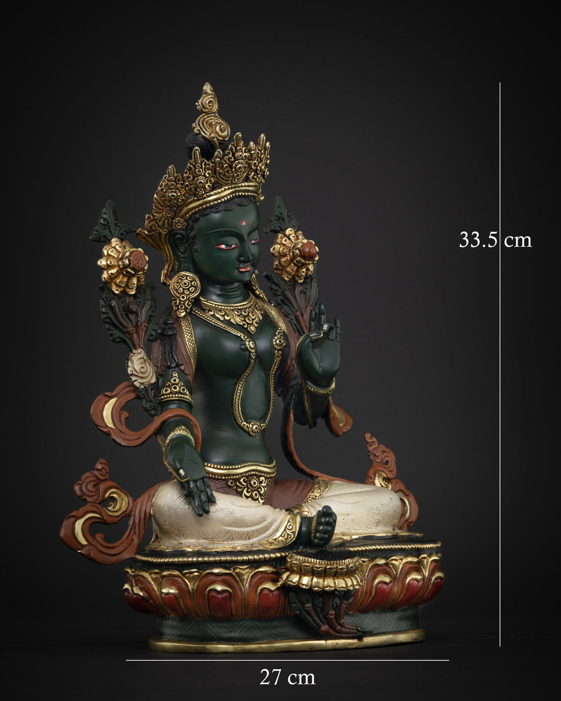 Artfully Designed Green Tara Statue in Dark Green Hue