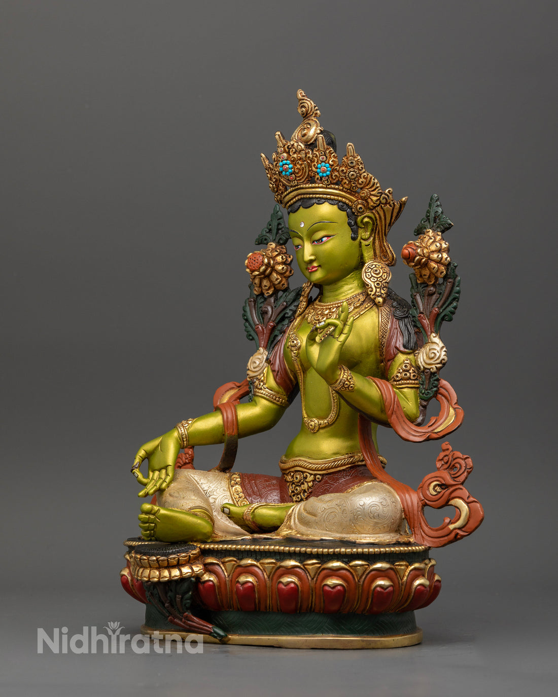 Elegant 13.5 Inch Green Tara Statue for Serenity