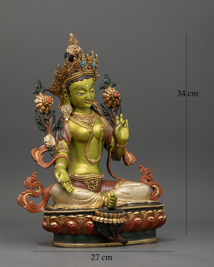 Elegant 13.5 Inch Green Tara Statue for Serenity