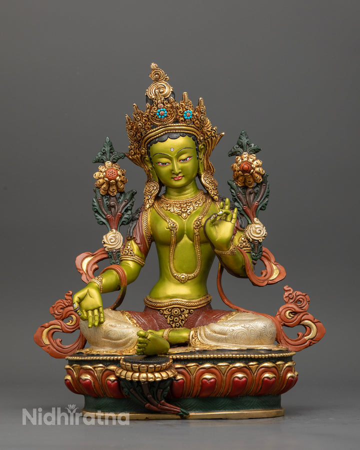 Elegant 13.5 Inch Green Tara Statue for Serenity